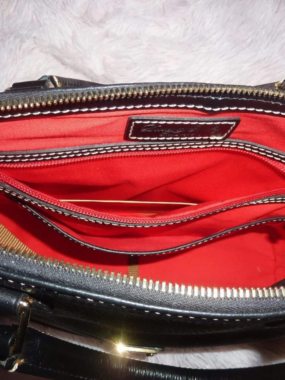 New Dooney & Bourke Black Pebbled Leather Satchel Dome Style Purse